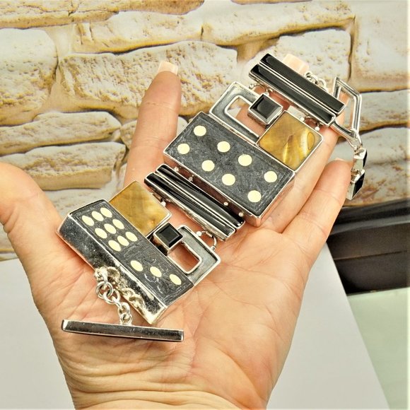 SUPER RARE HEAVY STERLING PANEL BRACELET, UNISEX GIFT, GIFT FOR MEN - Picture 4 of 13